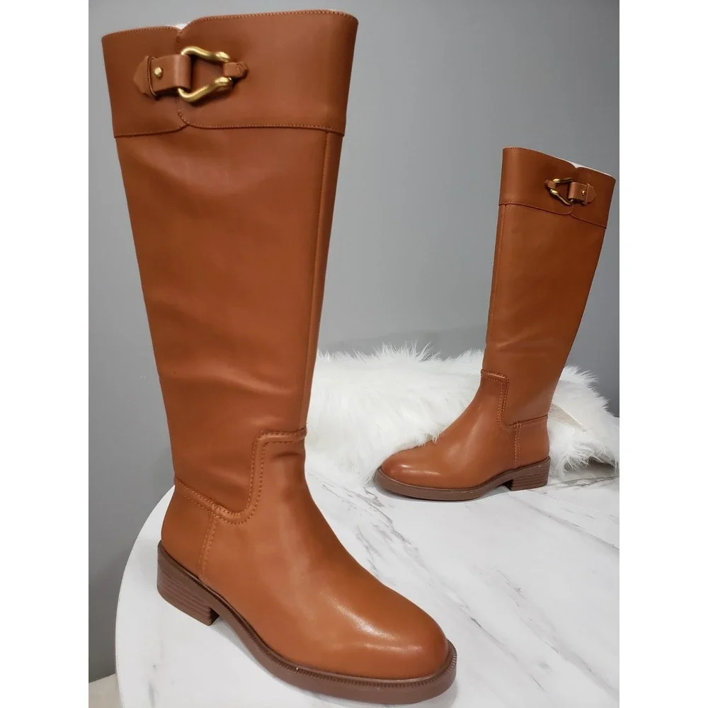 NEW SIZE 7 WIDE CALF  LEATHER Ridding Knee High Boots Brown ANDALIAN OLD MONEY